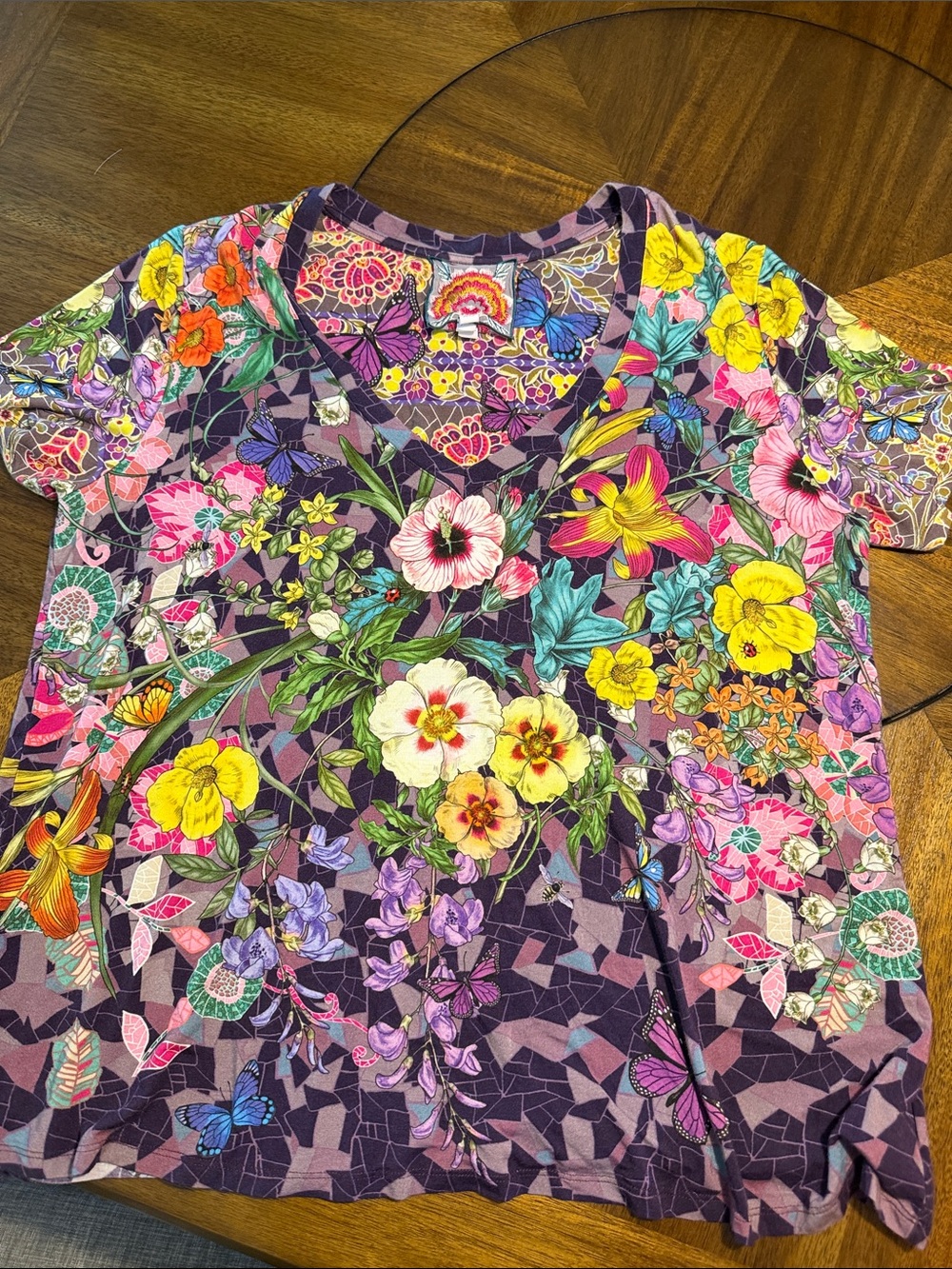 Johnny Was Vibrant Floral V-Neck Women’s Top in Purple